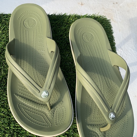 Crocs Sandals US Mens Size 12 Olive Green Athens Thong Rubber Flip Flops - Picture 2 of 7